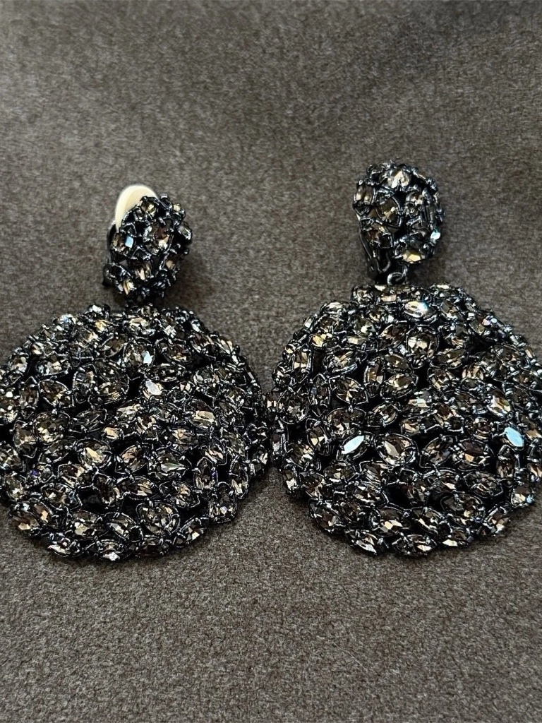 Alexis Bittar Nova Marquis Bronze Crystal Sphere Earrings- Clip On/With Pouch